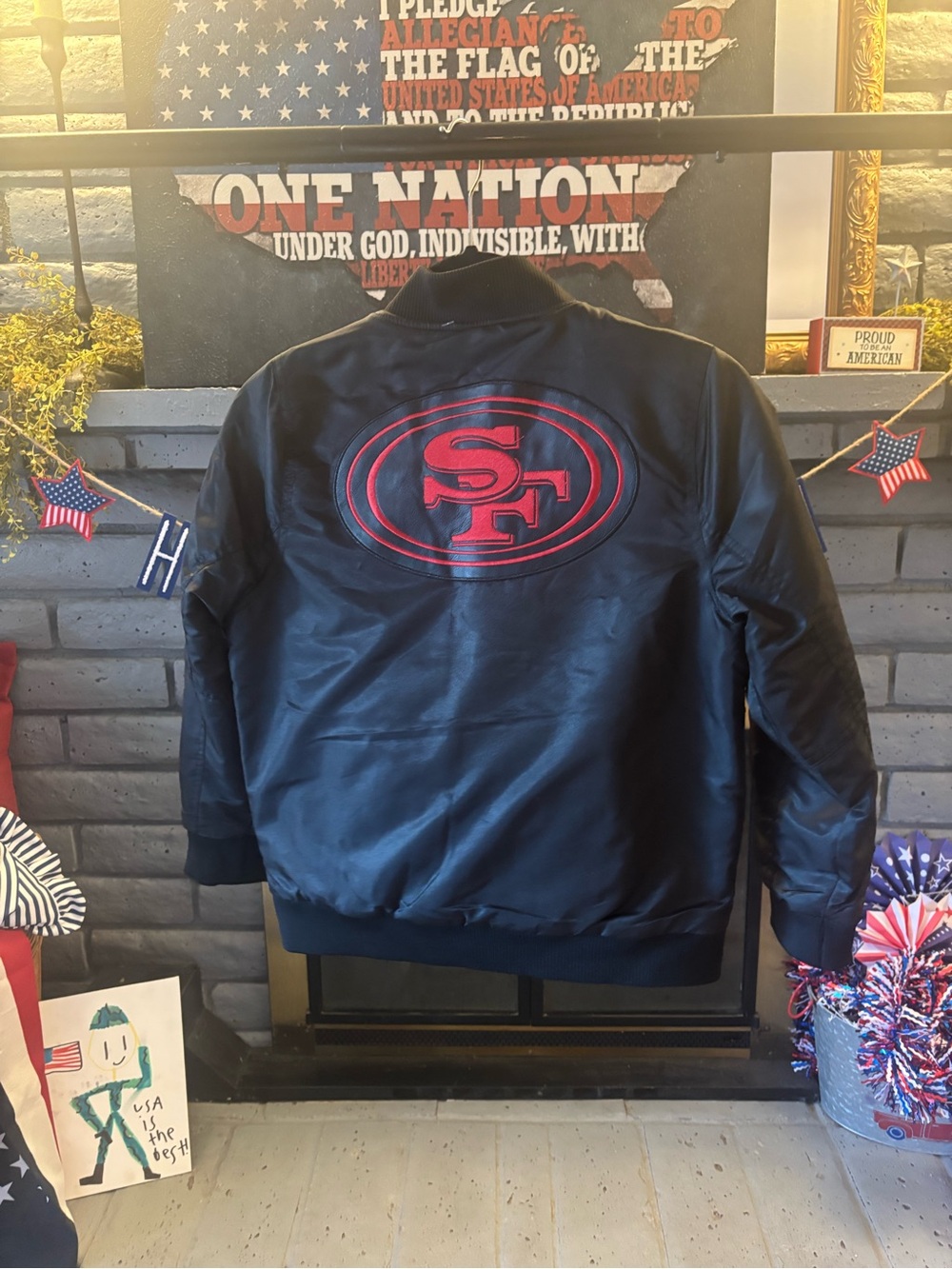 NFL Kids Black Puffer Jacket with Red SF Logo